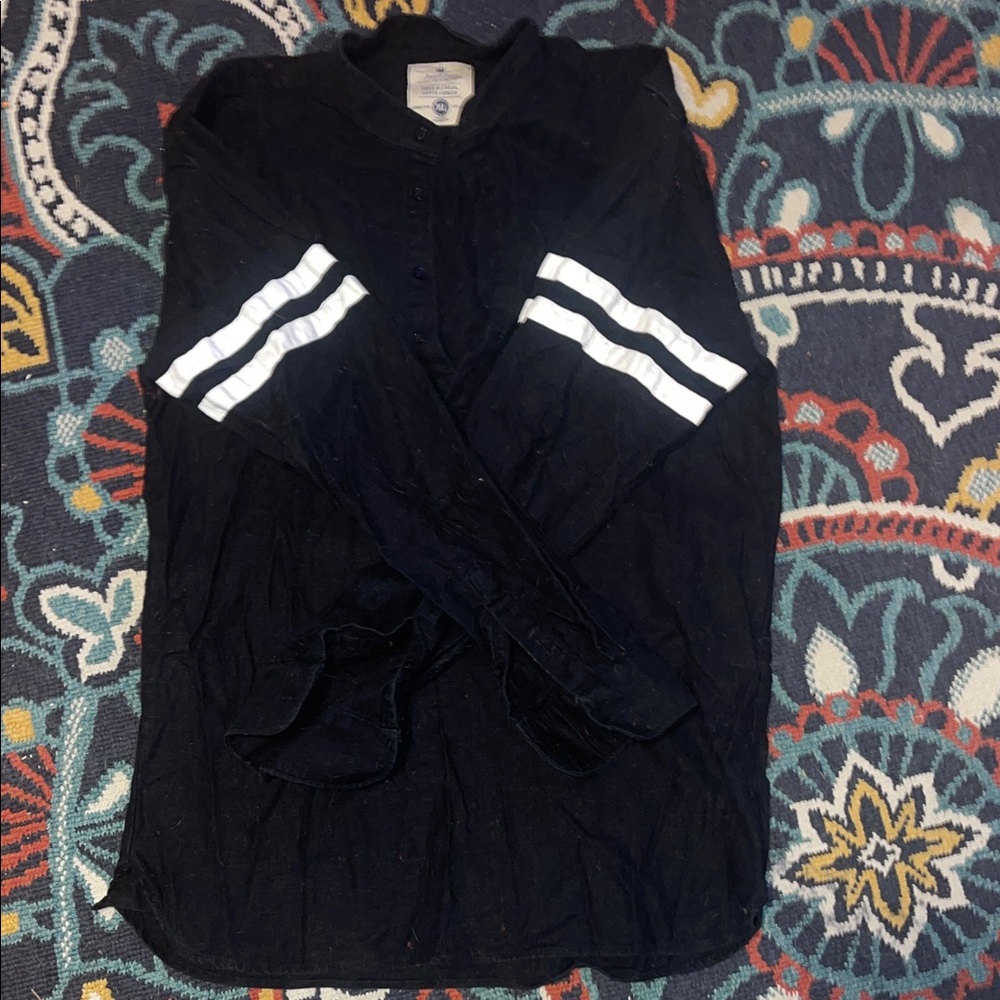 Men's Black Casual Button Down Shirt with White Stripes